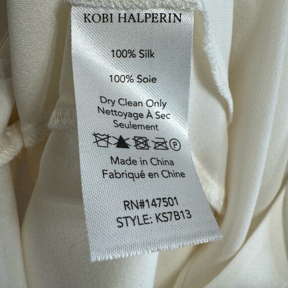 Kobi Halperin Women's Silk Cream V-Neck Short Flutter Sleeve Blouse Lighwiaght S - Picture 10 of 10